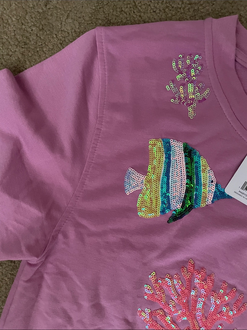 Sequin Fish Pink Mini Dress - Girls' Embellished Tee Dress - Picture 3 of 4